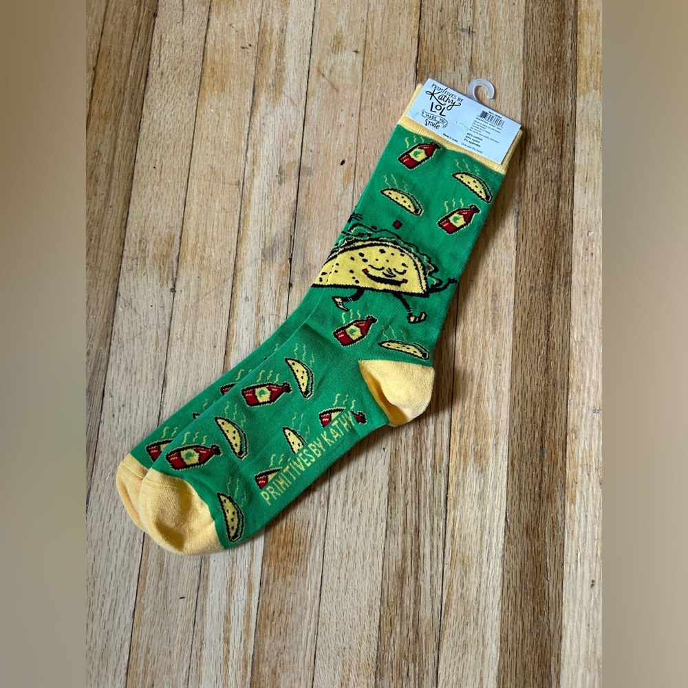 Spicy Fun Hot Sauce and Taco Socks - Green and Yellow - Picture 3 of 4
